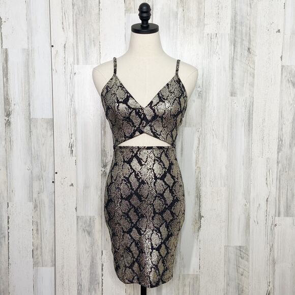 NWT Fashion Nova Under My Spell Dress Metallic Snake Python Mini Cutout Size S - Picture 1 of 9